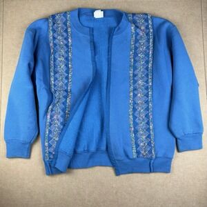 Lee Sturdy Sweats Cardigan Women L Blue Vintage 90s Embellished Open Front Coat